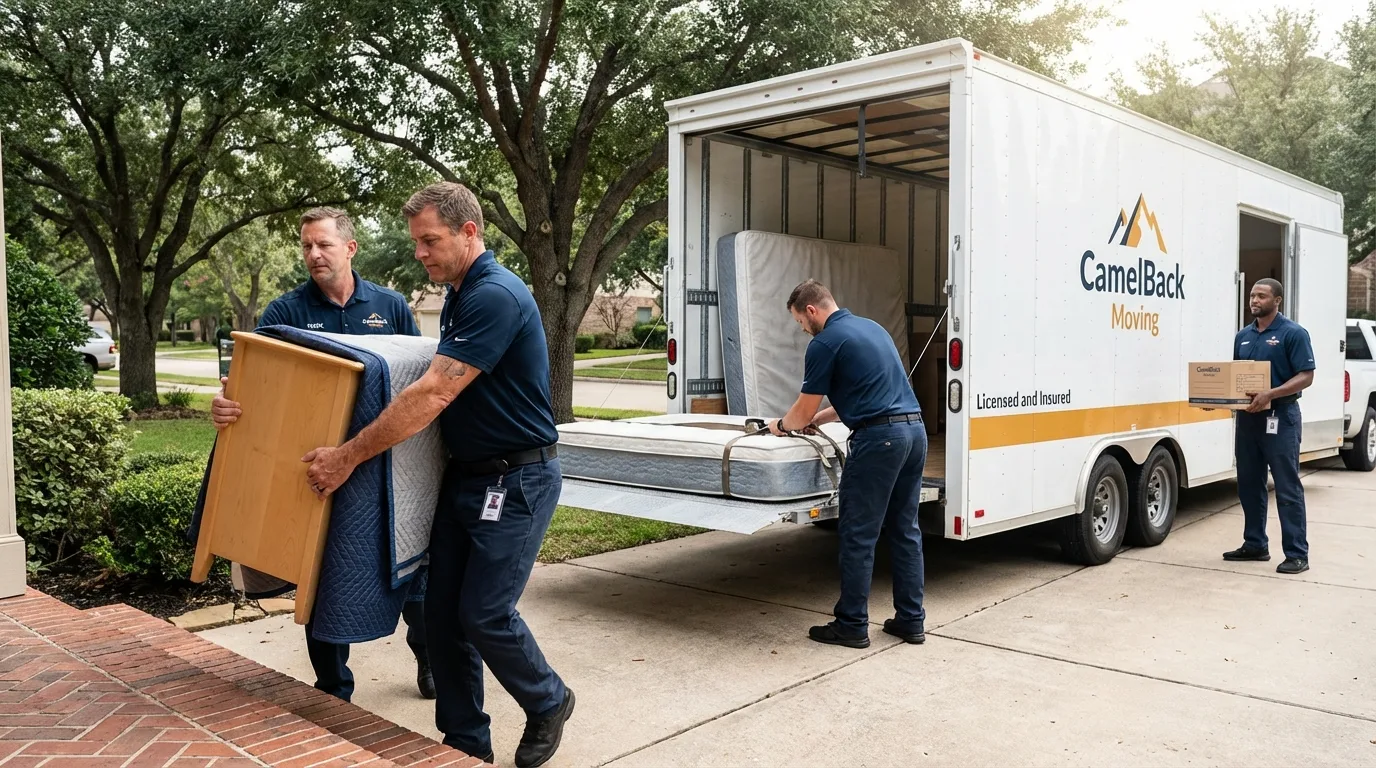 Crew loading residential truck for cross-state move from Rosamond, CA